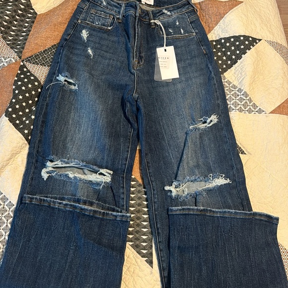 RISEN JEANS HIGH RISE WIDE LEG DISTRESSED Style RDP5031 SIZE 9 - Picture 2 of 4